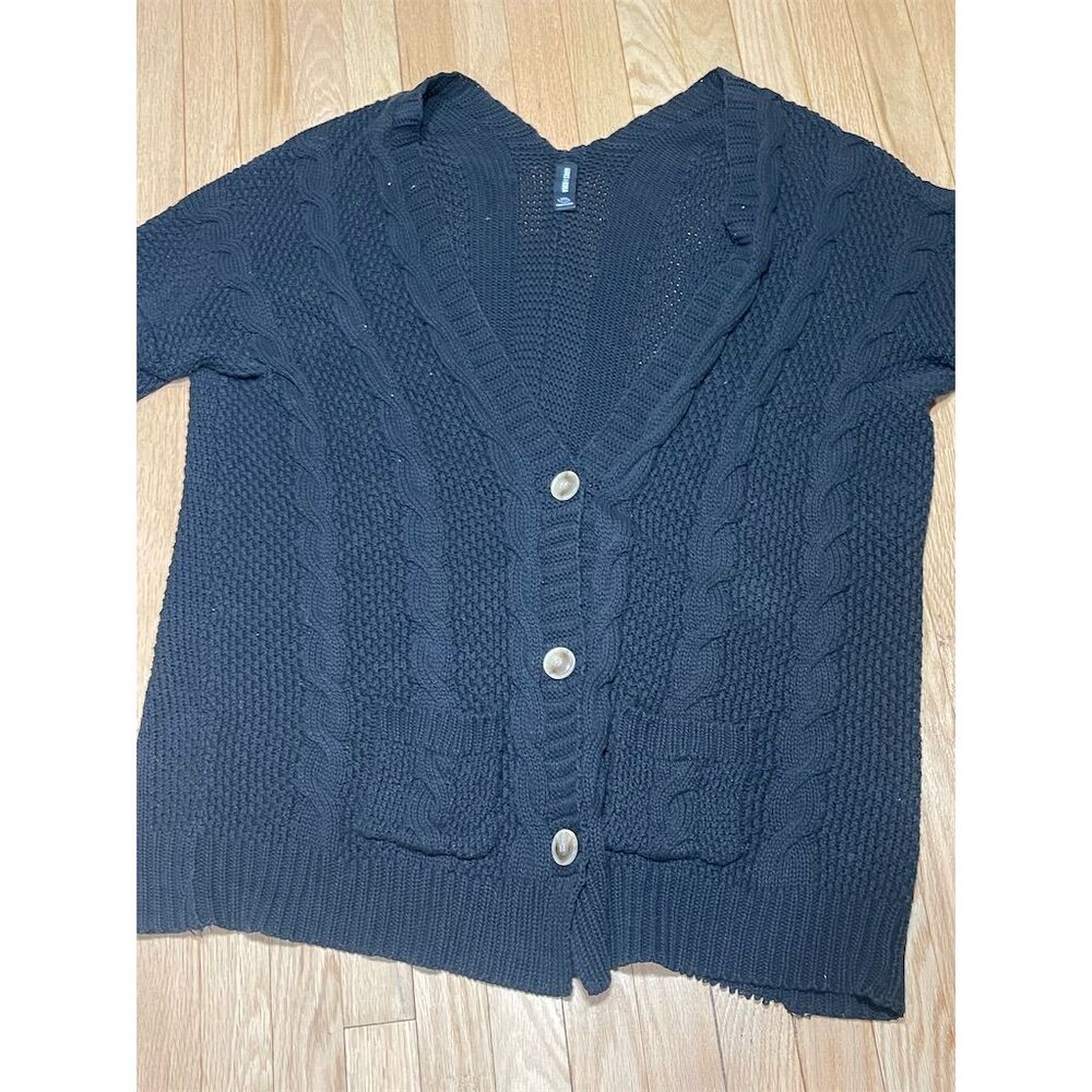 Agnes & Dora Women's 1X Blue Cable-Knit Cardigan Sweater